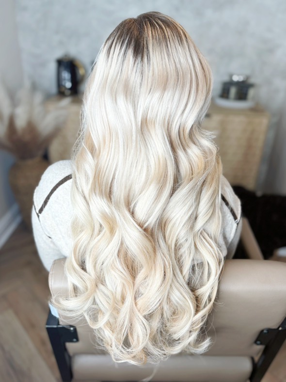 Natural-looking blonde nano extensions.